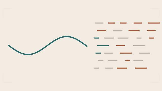 One unbroken teal line on the left, a field of short broken dashes on the right