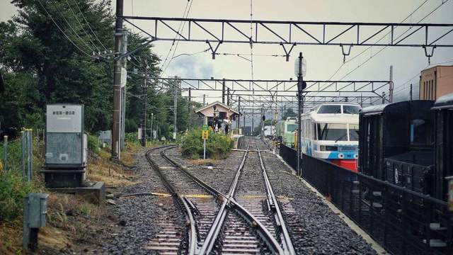 Train tracks diverging at a station