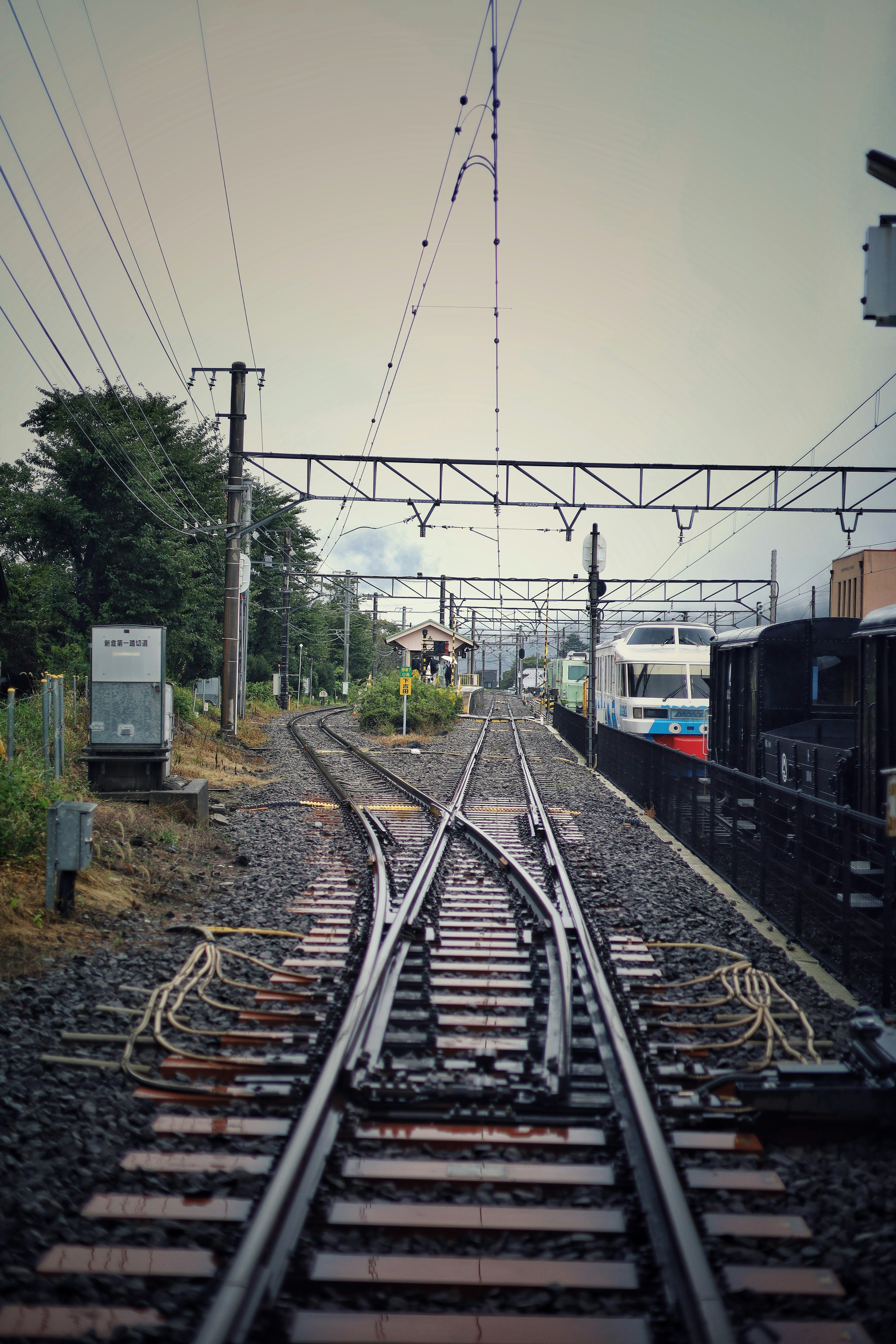 Train tracks diverging at a station